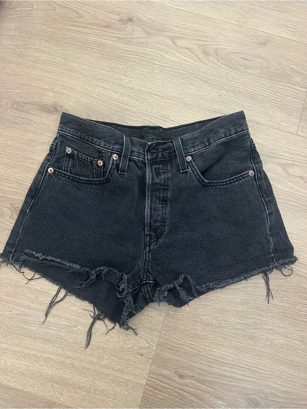 Levi's Black Frayed Hem Denim Shorts